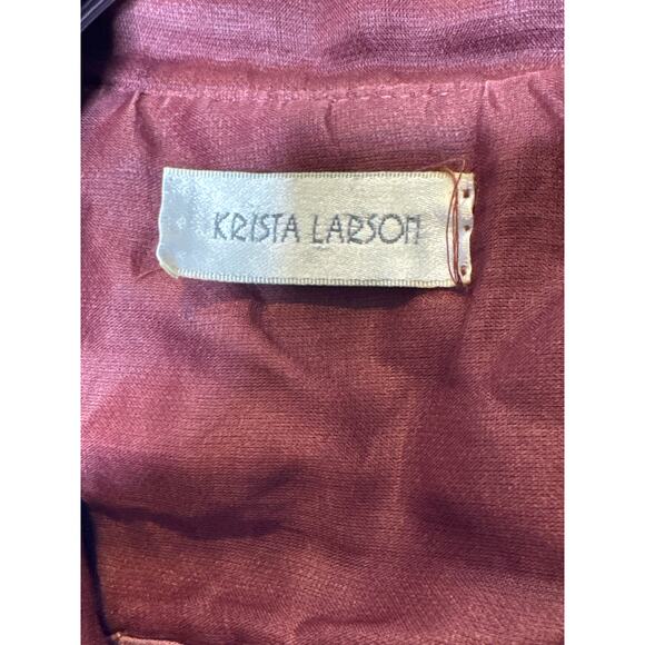 2000s Krista Larson Mauve Crinkled Silk Overshirt Jacket One Size - Picture 12 of 14